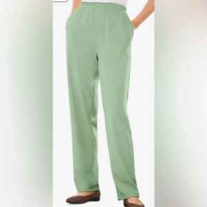 WOMAN WITHIN  7-Day Knit sage green pull on, 2 pockets elastic waistband size MP